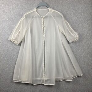 Vintage Vassarette Robe Womens 11 White Nylon Tricot Sheer Babydoll Peignoir USA